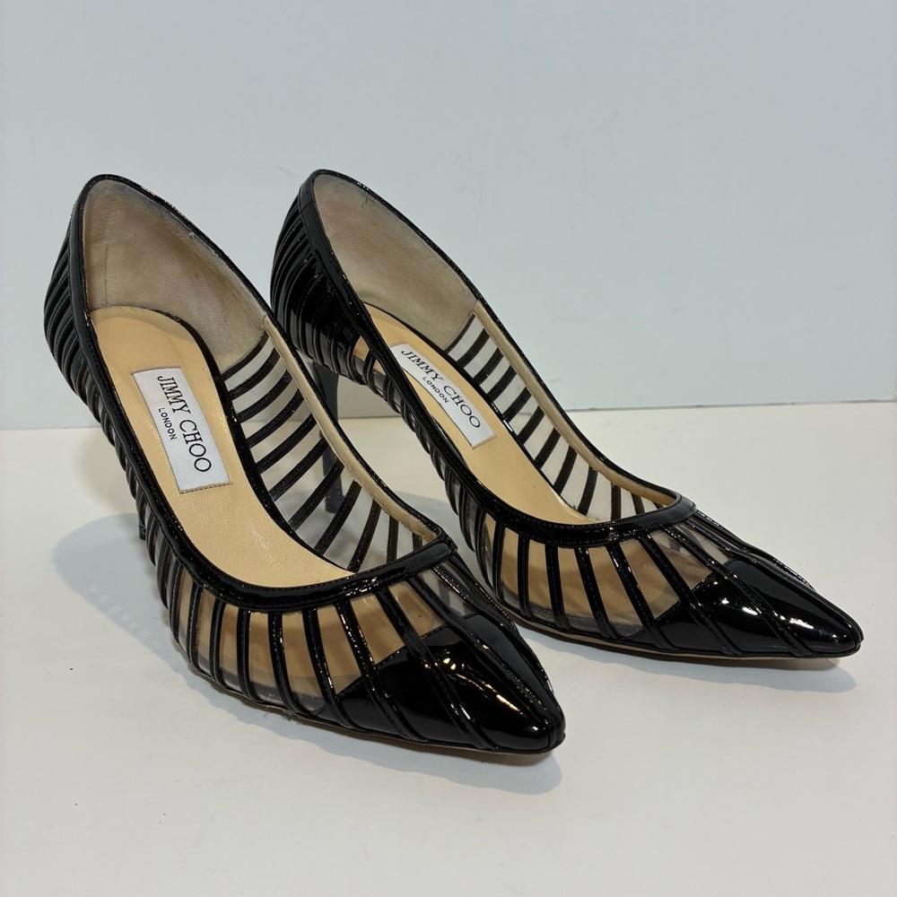 Jimmy Choo Black and Clear Patent Pumps Point Toe IT 39.5 US 9.5